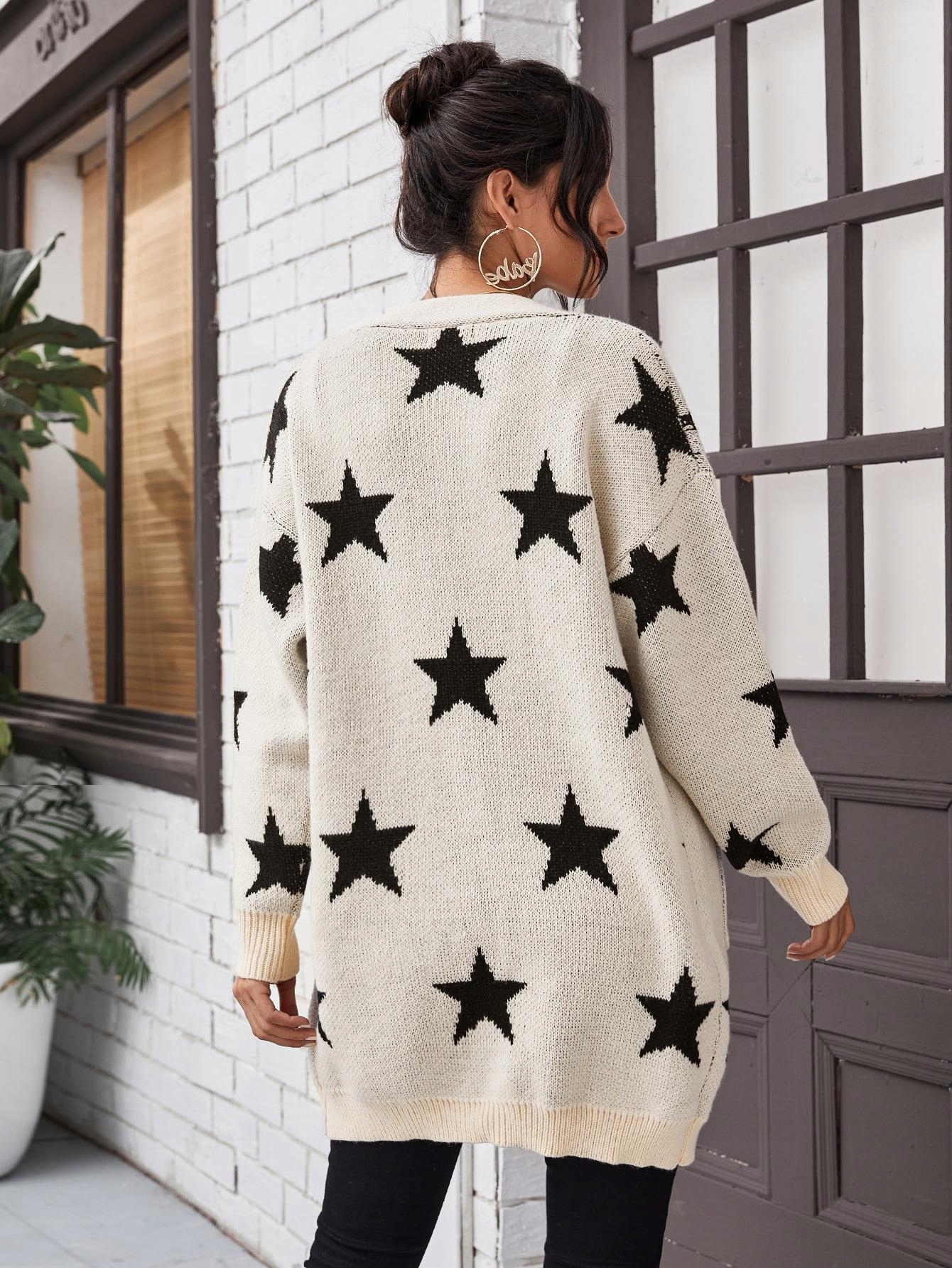 sweter kardigan wzór gwiazdy