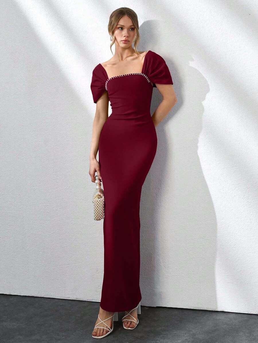 bordowa maxi sukienka