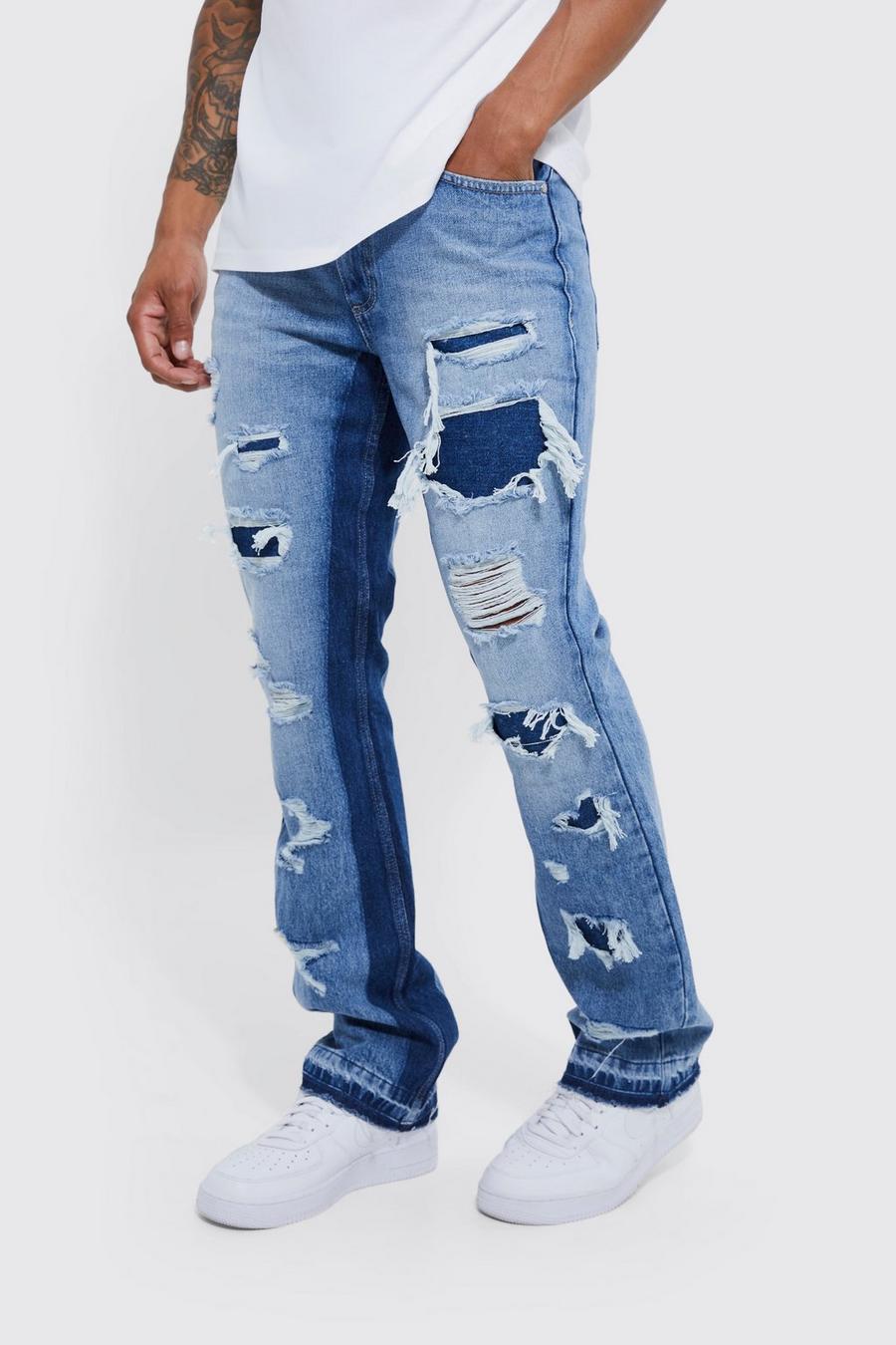 NIEBIESKIE SPODNIE JEANS DZIURY 