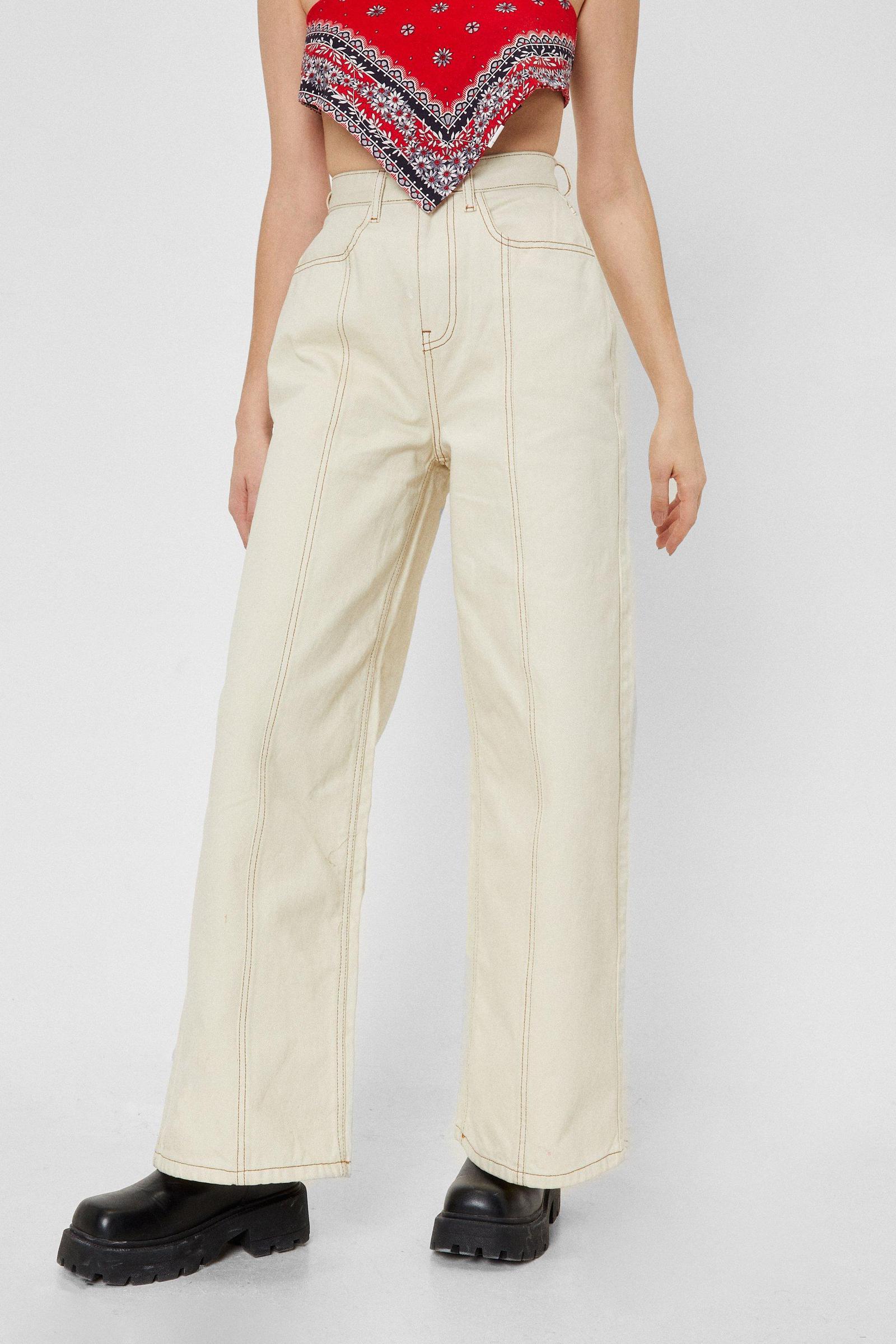 BEŻOWE SPODNIE JEANS WYSOKI STAN