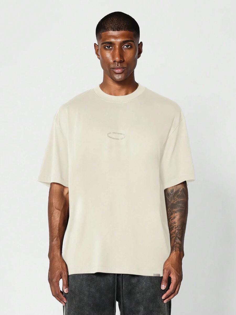beżowy T-shirt okrągły dekolt