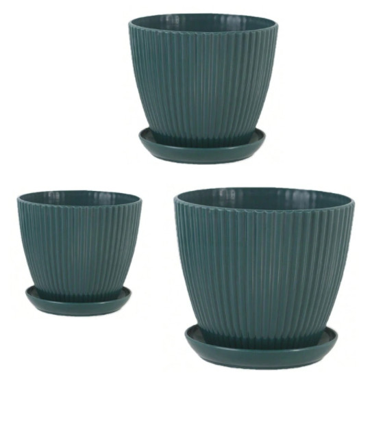 zielona doniczka z podstawką 3-pack