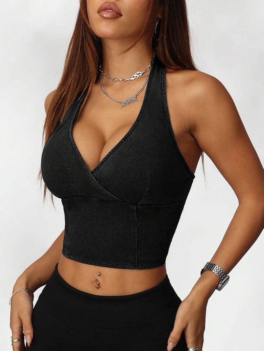 CZARNY TOP ODKRYTE PLECY