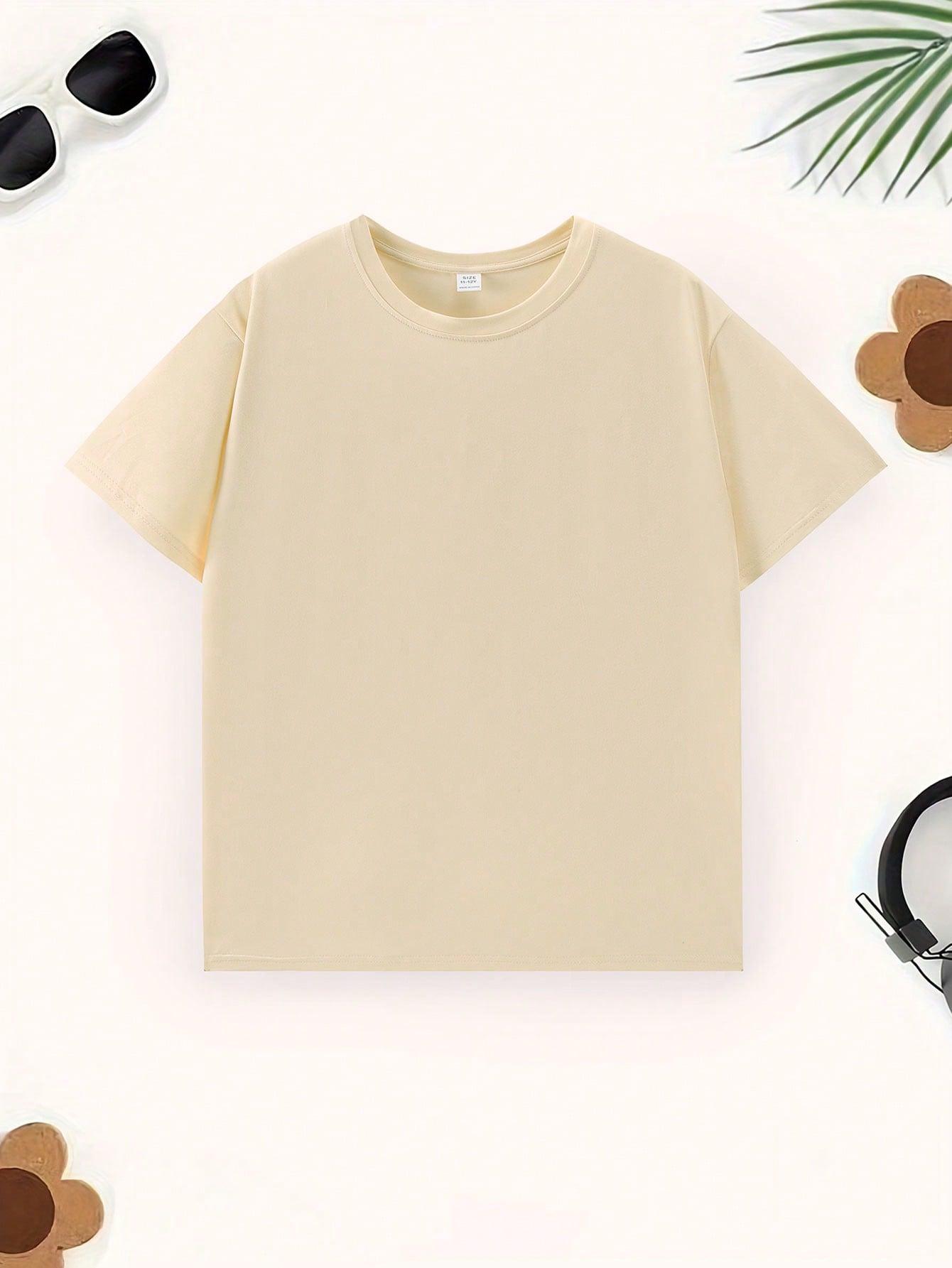 beżowy t-shirt okrągły dekolt