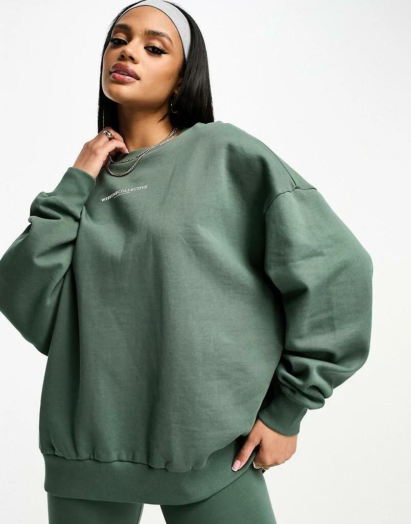 ZIELONA BLUZA OVERSIZE NADRUK OKRĄGŁY DEKOLT