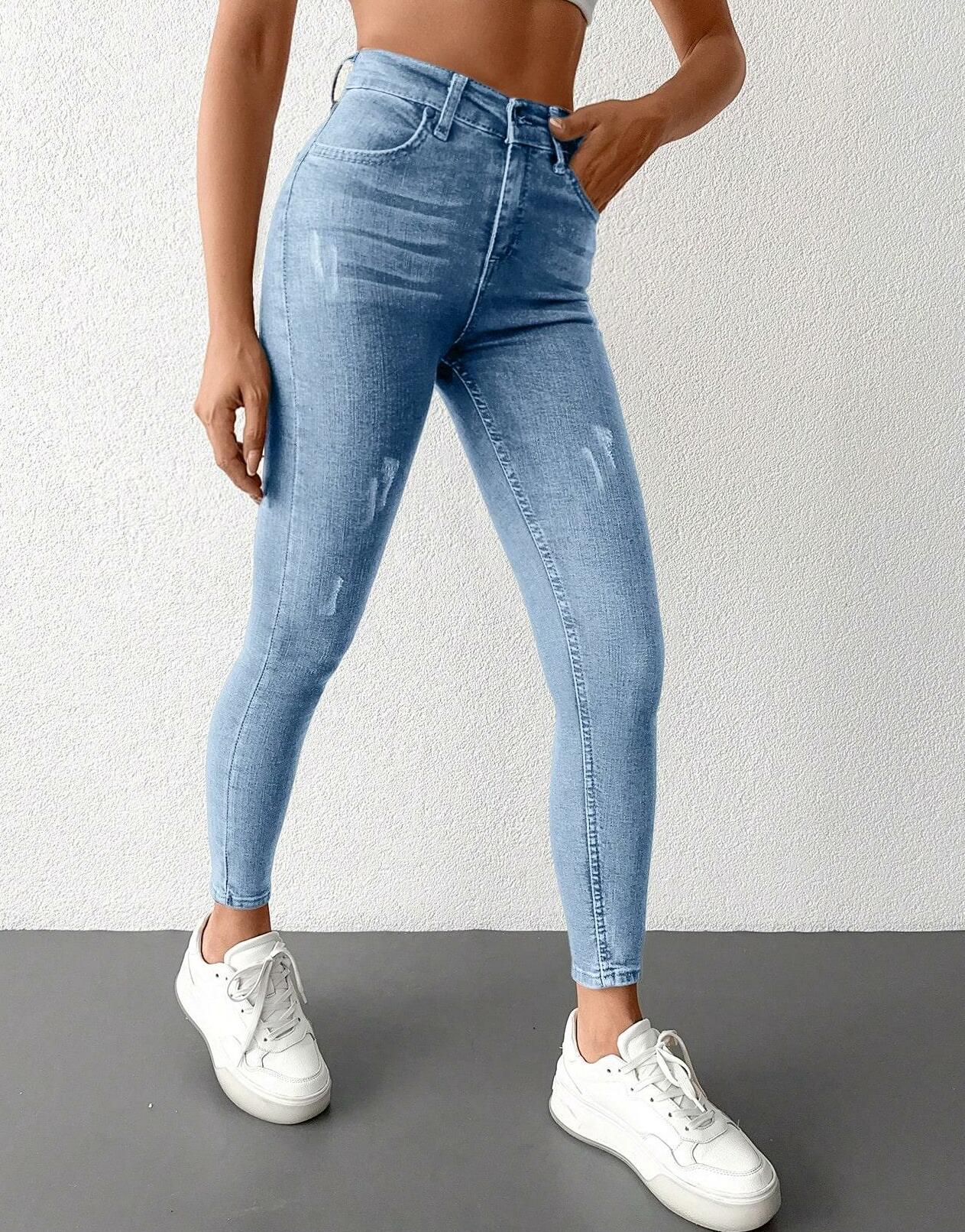 NIEBIESKIE SPODNIE JEANS RURKI WYSOKI STAN