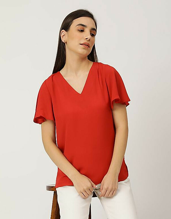 czerwona bluzka dekolt v T41-2466K-P8