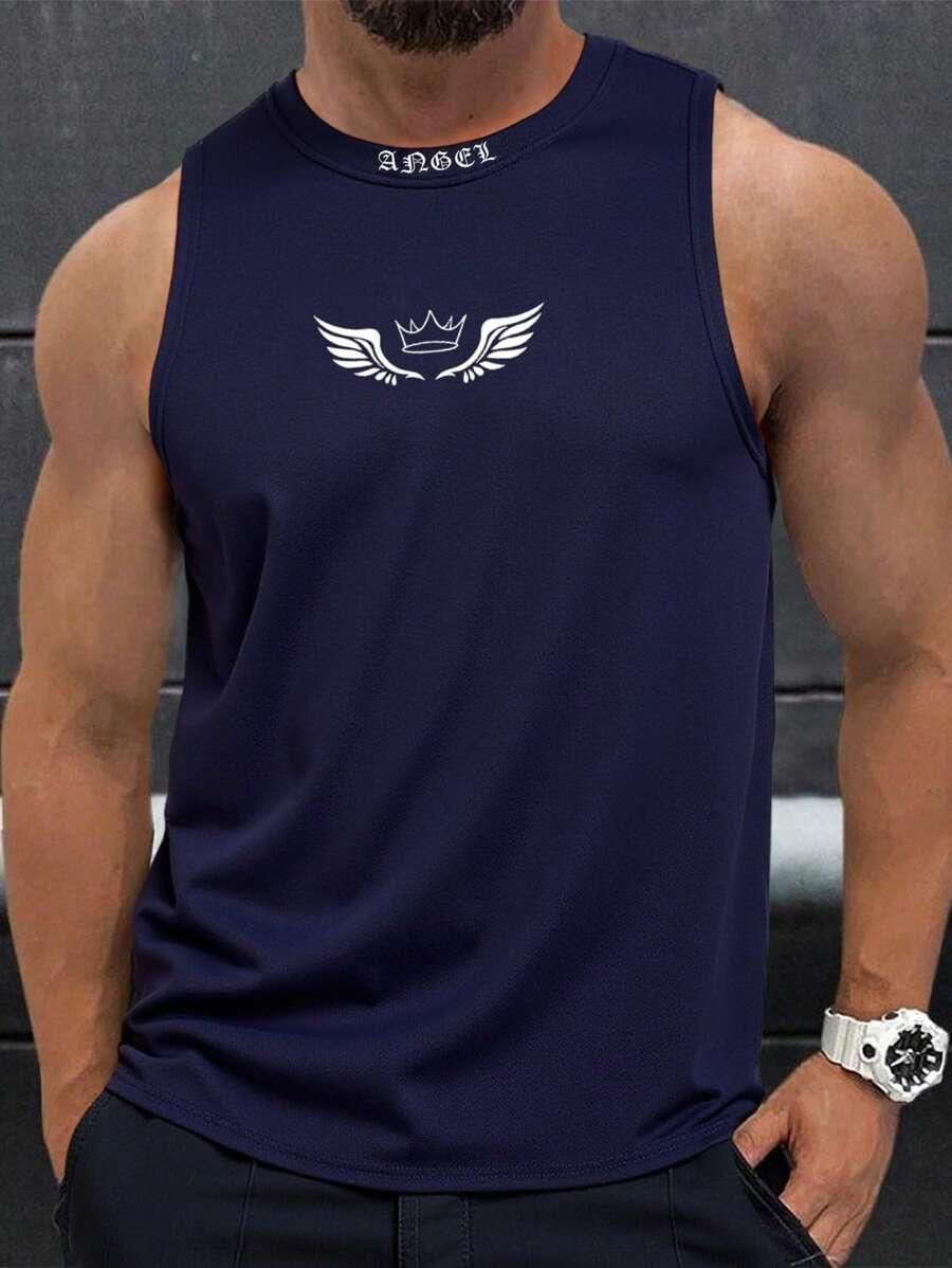 granatowy tank top koszulka bez rękawów nadruk