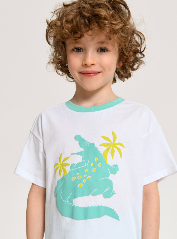 BIAŁY T-SHIRT KONTRAST NADRUK