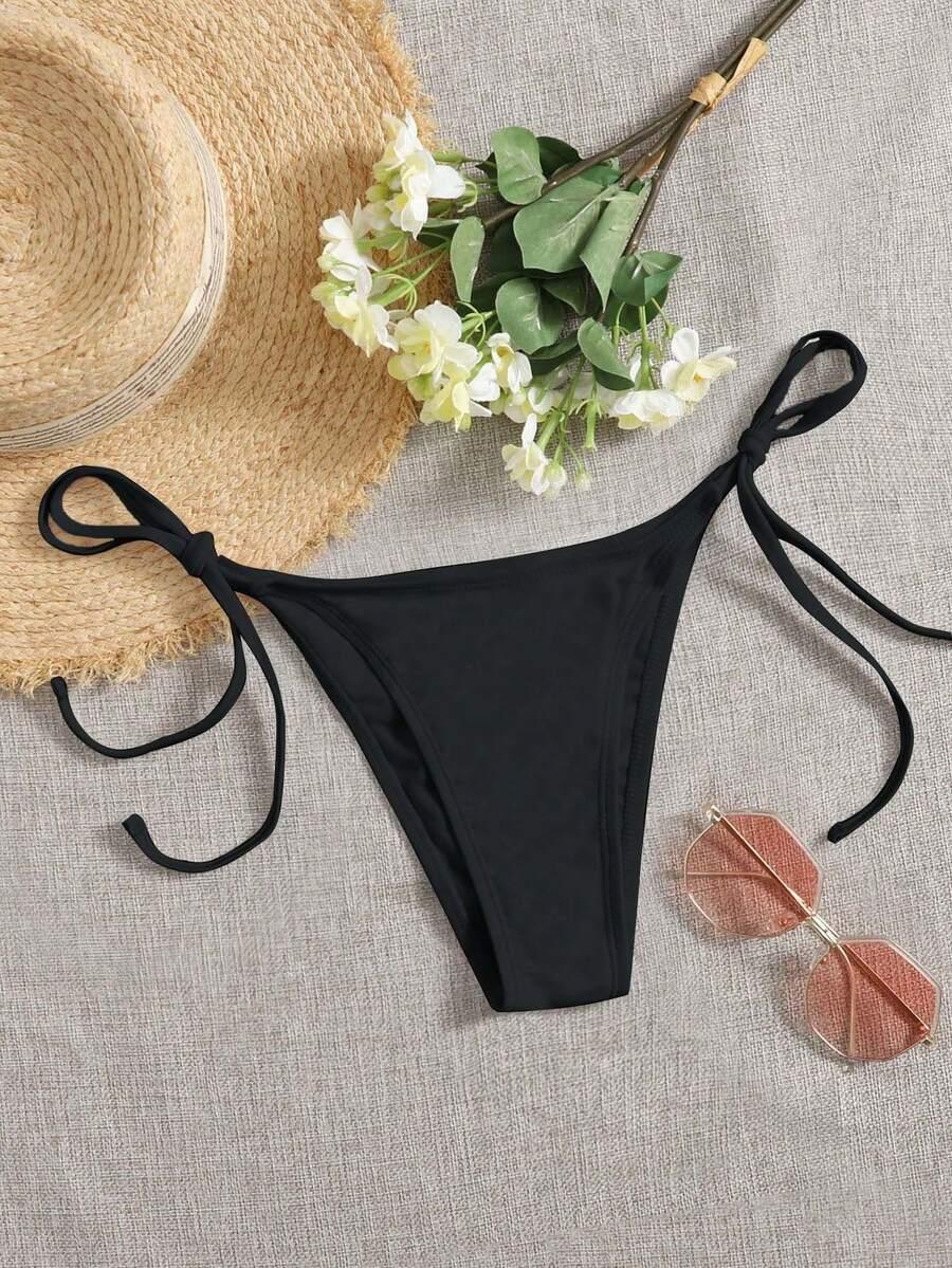 GŁADKI CZARNY DÓŁ OD BIKINI WIĄZANIE