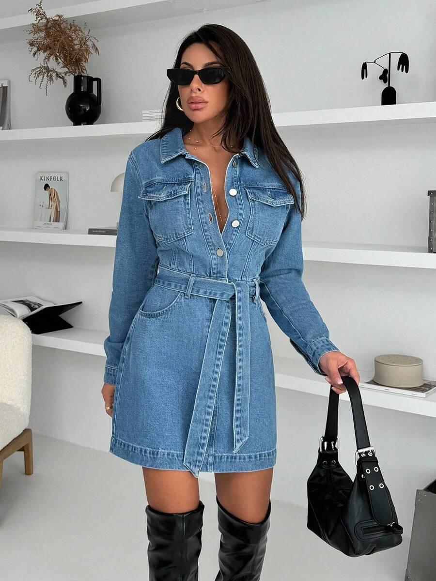 niebieska sukienka jeans