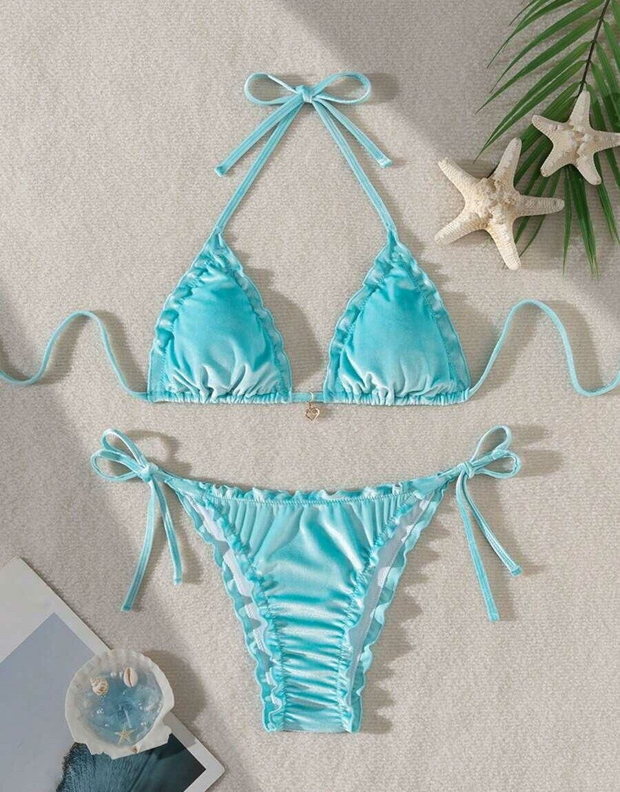 niebieski komplet bikini welur