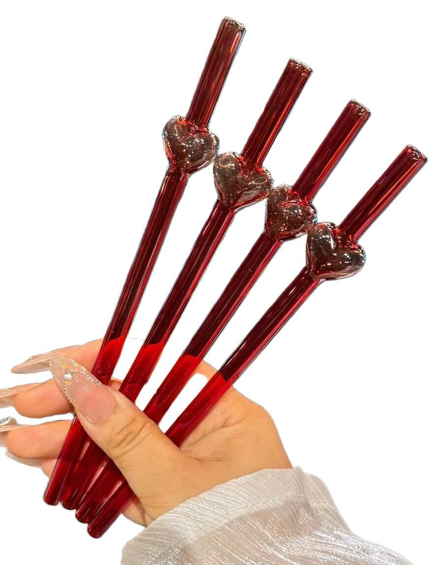 czerwona szklana słomka 4-pack