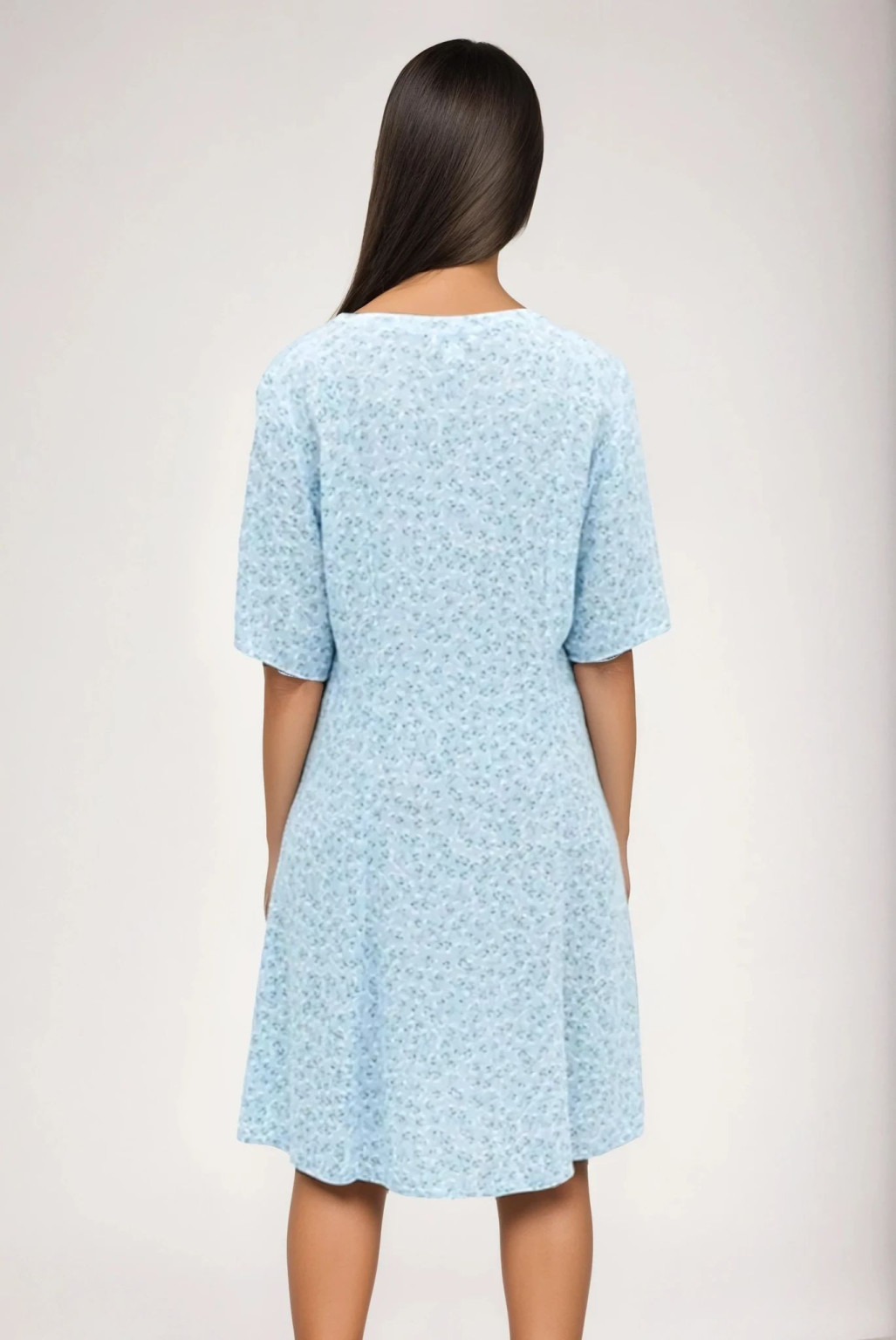 NIEBIESKA SUKIENKA PRINT V-NECK
