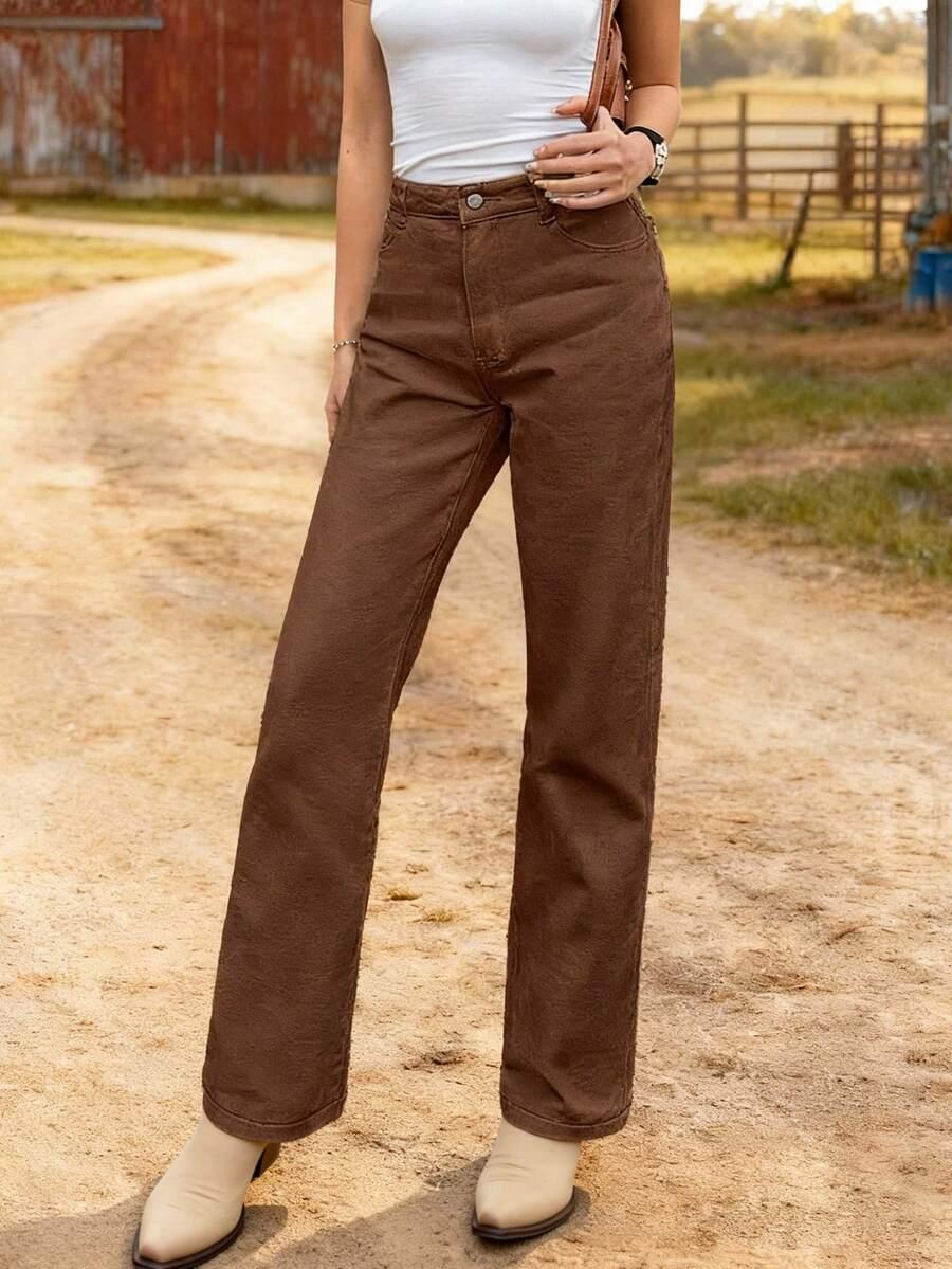 brązowe spodnie jeans 