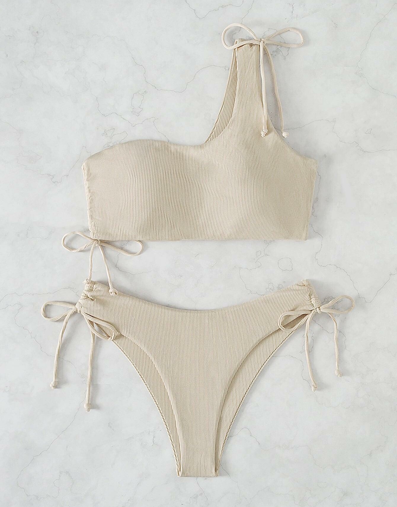 beżowy komplet bikini prążki