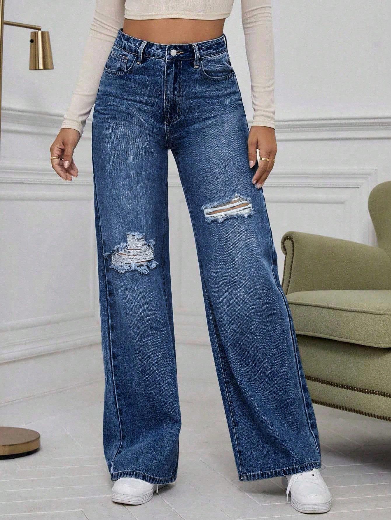 proste spodnie jeans dziury
