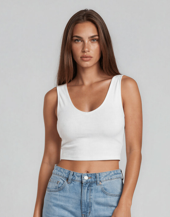 BIAŁY CROP TOP V NECK