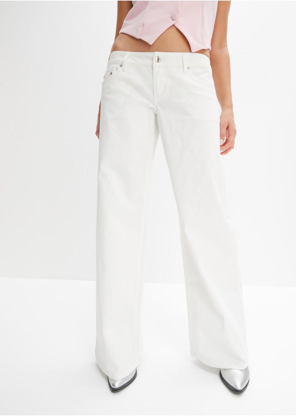 białe spodni jeans szerokie nogawki