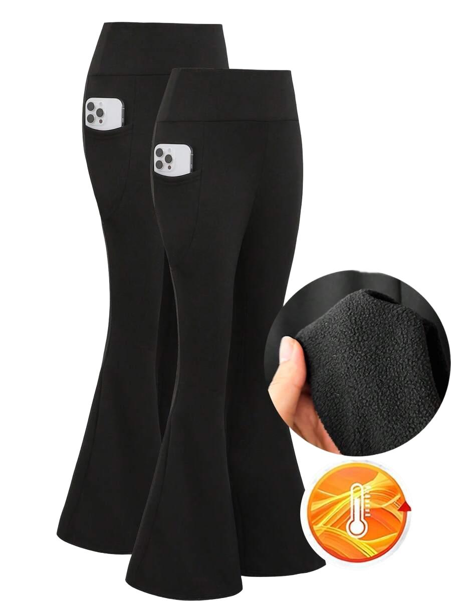 czarne spodnie dzwony 2-pack