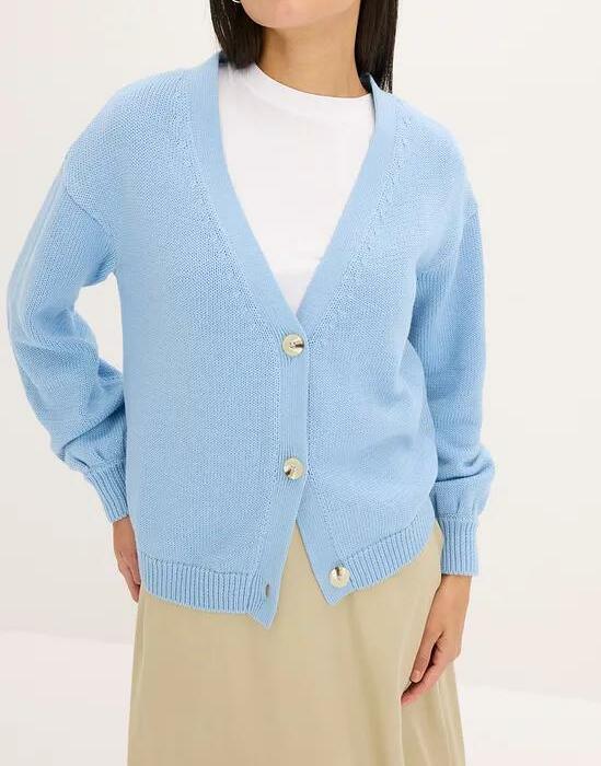 SWETER DAMSKI REGULAR V-NECK BAWEŁNIANY Z GUZIKAMI DŁUGI RĘKAW