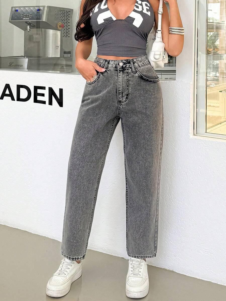 SZARE SPODNIE MOM JEANS