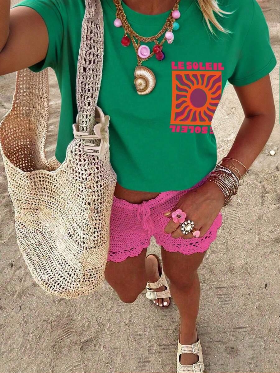 zielony t-shirt nadruk
