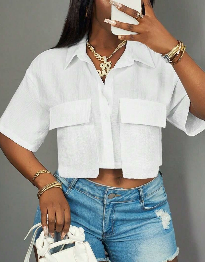 biała koszula crop top kieszenie
