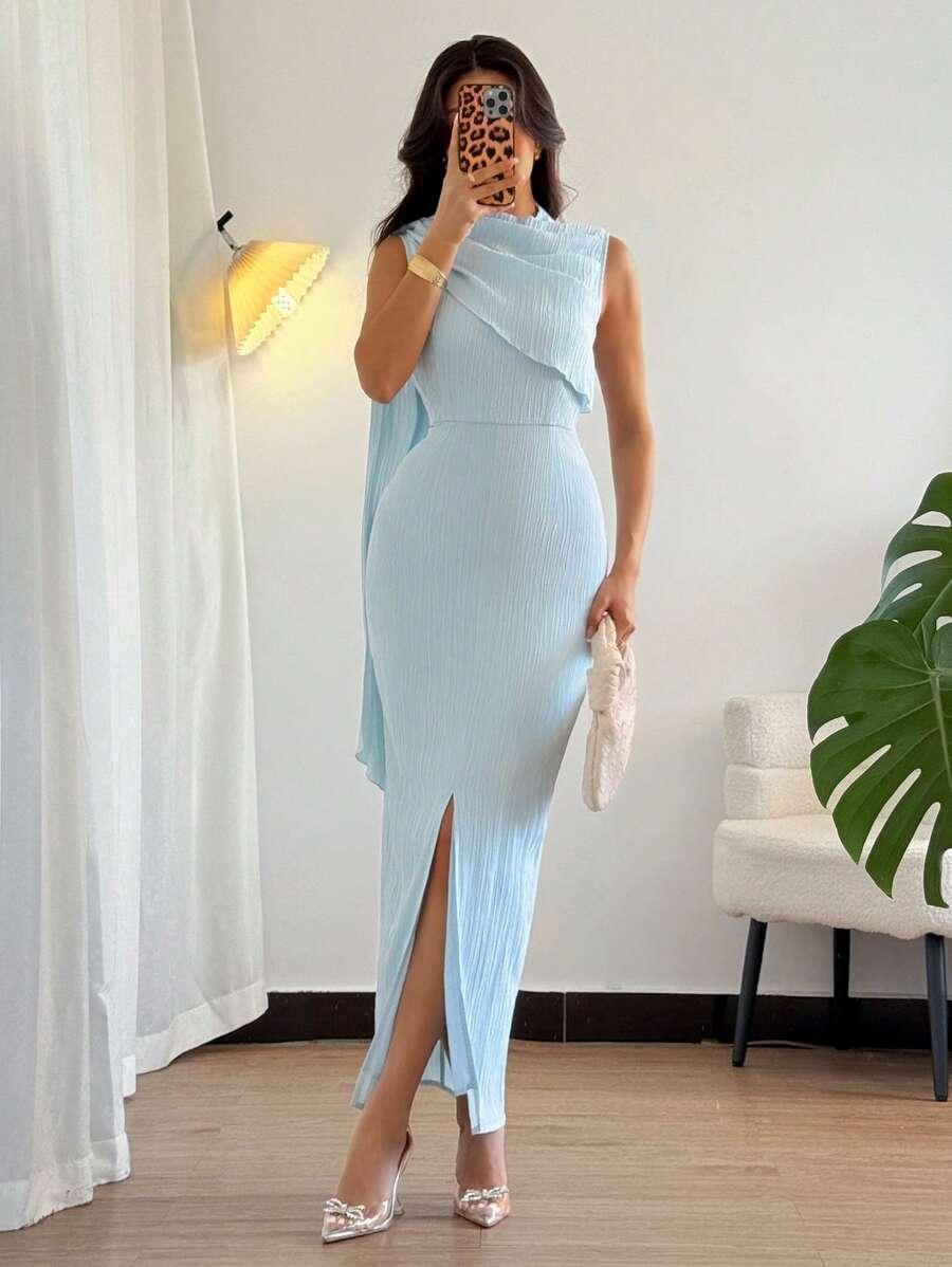NIEBIESKA MAXI SUKIENKA ROZCIĘCIE