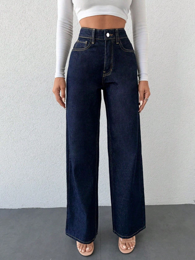 NIEBIESKIE SPODNIE JEANS SZEROKIE NOGAWKI 