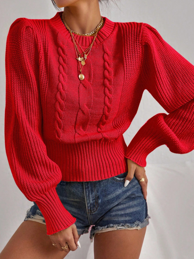 CZERWONY DZIANINOWY SWETER