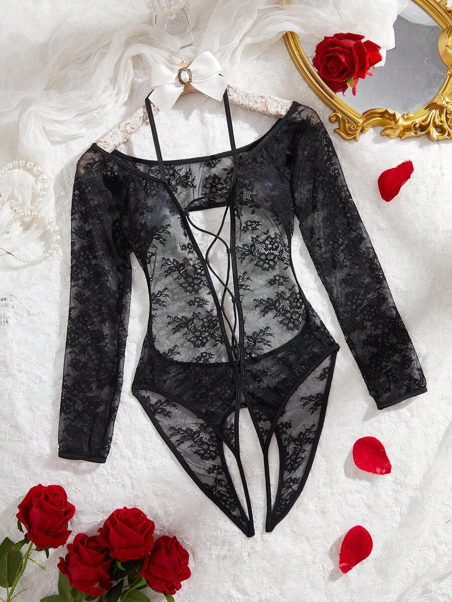 czarne koronkowe body