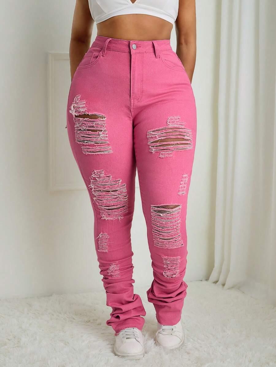 RÓŻOWE SPODNIE JEANS