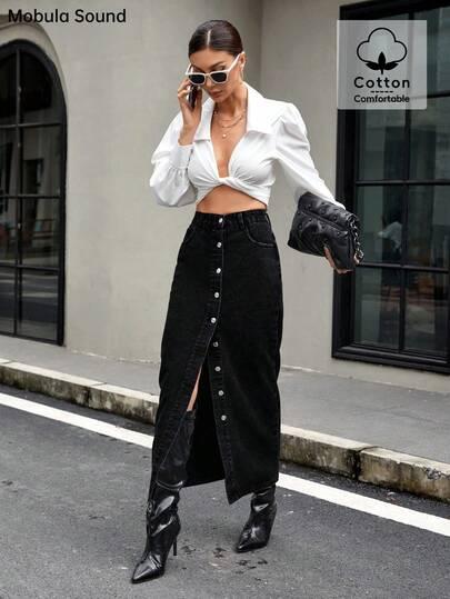 czarna spódnica jeans