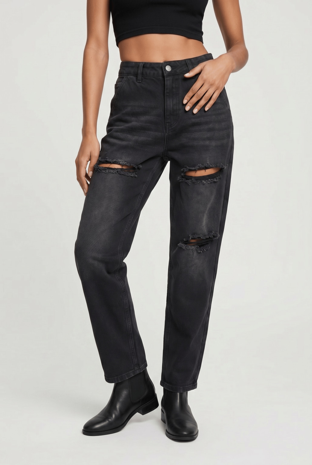 CZARNE SPODNIE JEANS dziury