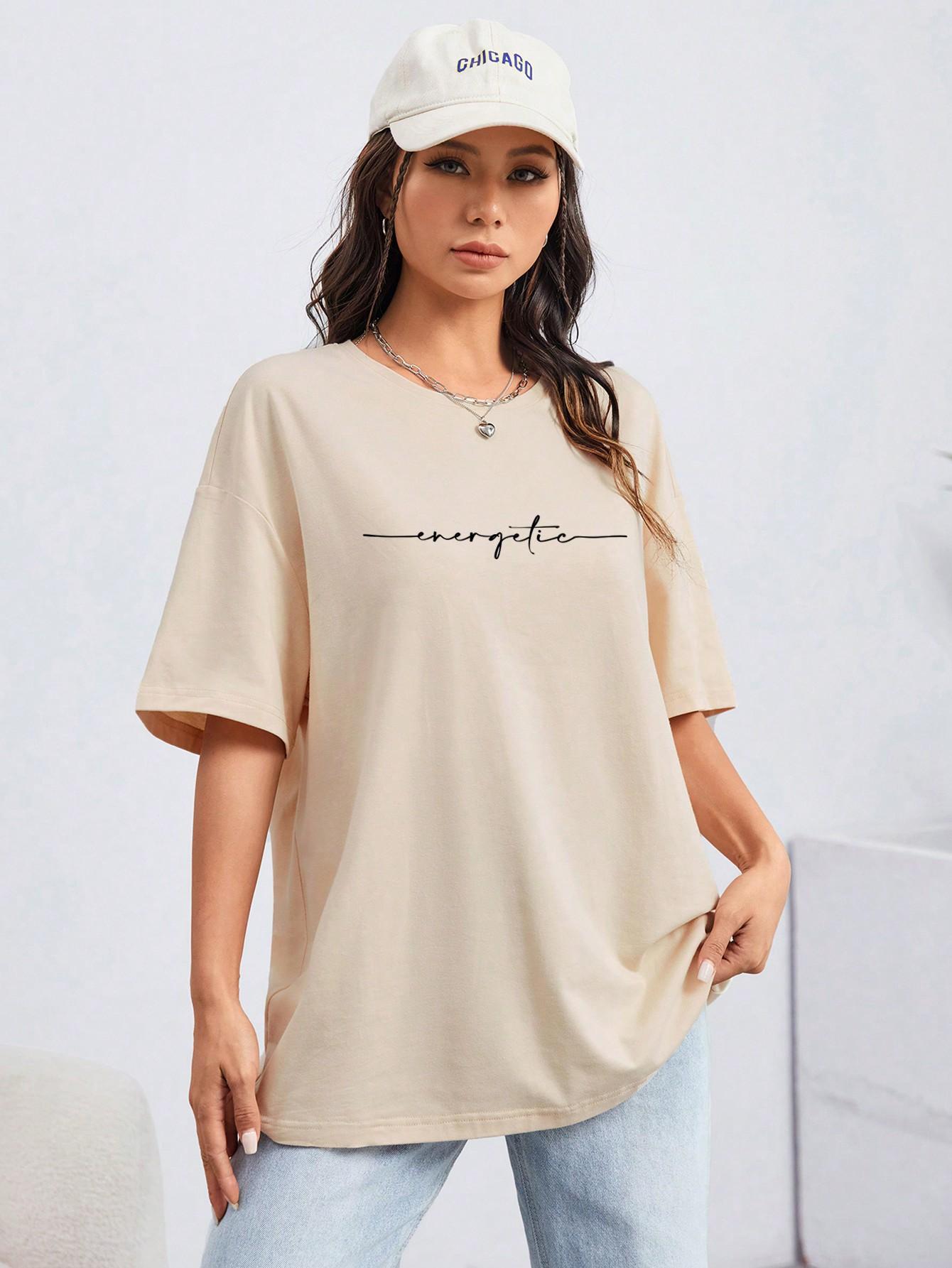 t-shirt okrągły dekolt nadruk