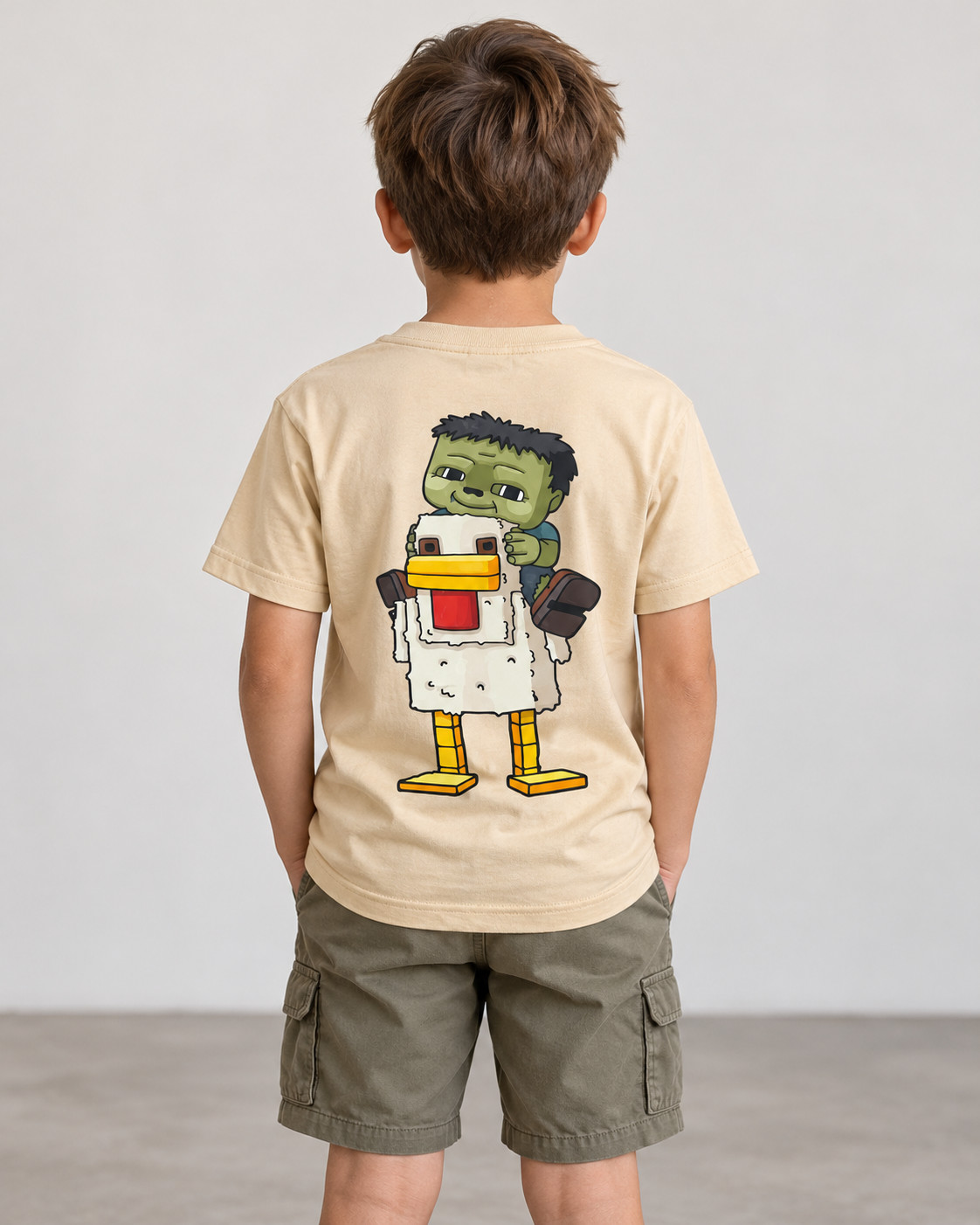 beżowy t-shirt nadruk