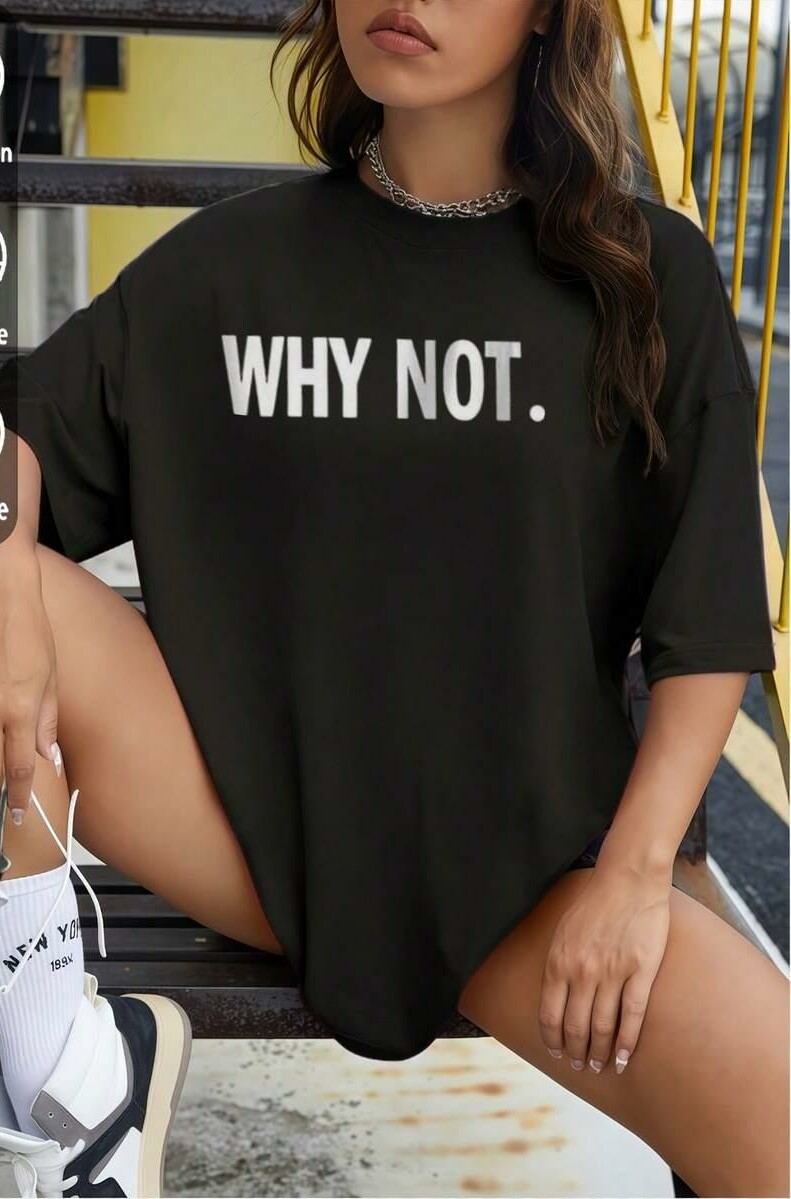 czarny t-shirt nadruk why not