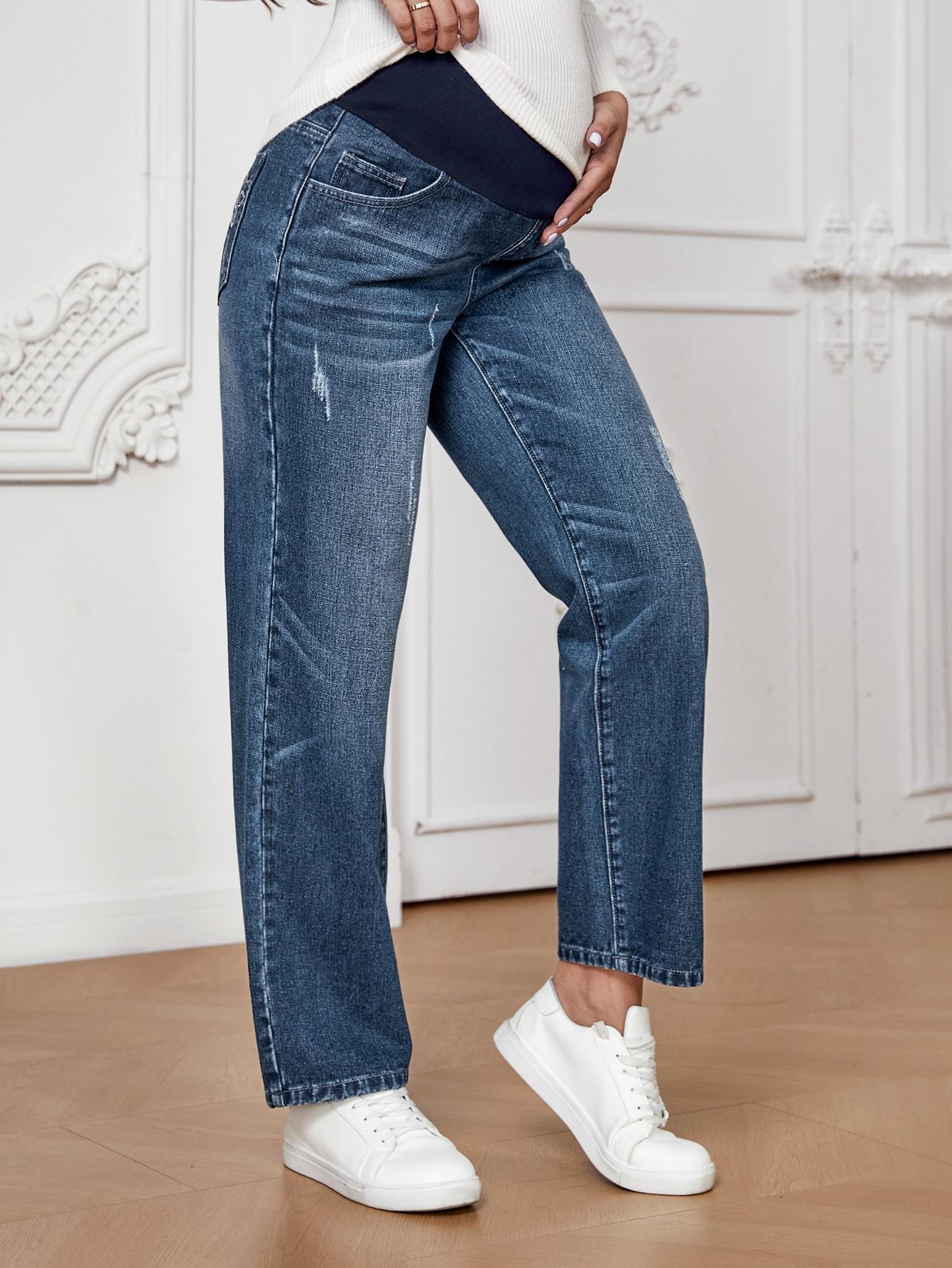 NIEBIESKIE SPODNIE CIĄŻOWE JEANS 