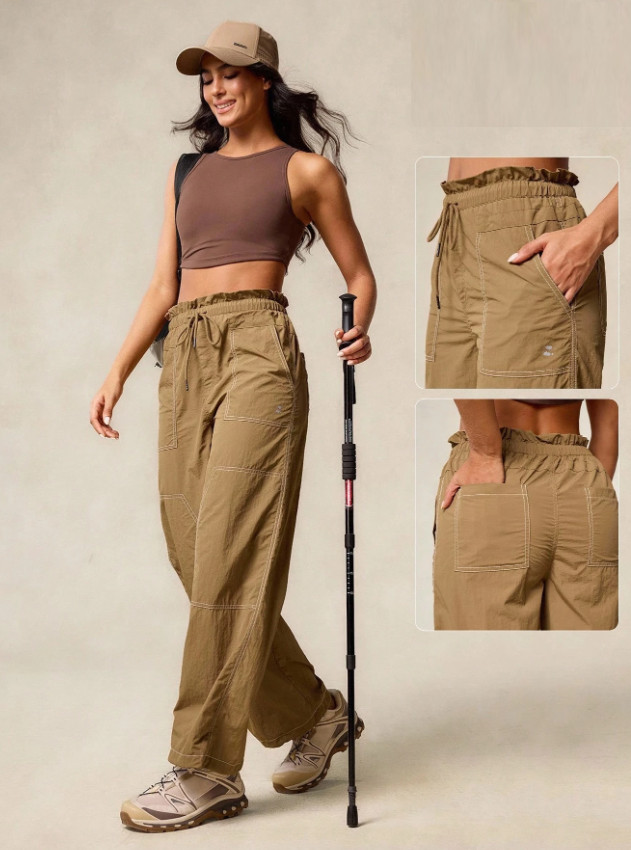 brązowe spodnie outdoor wiązanie