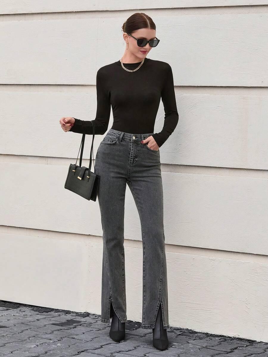 SZARE SPODNIE JEANS WYSOKI STAN