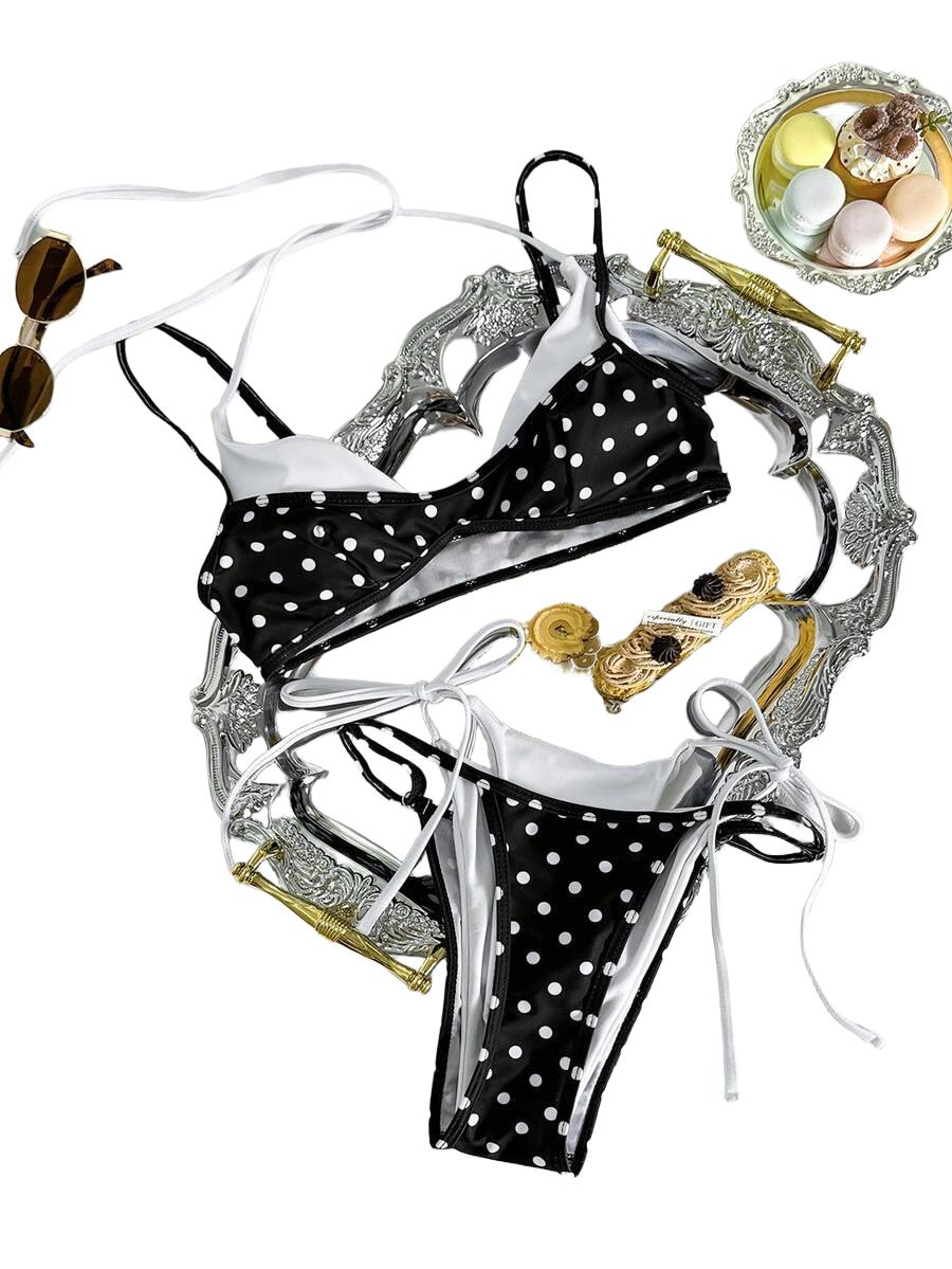 WIĄZANE BIKINI DWUCZĘŚCIOWE W GROSZKI
