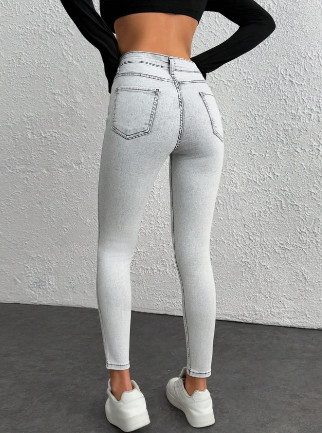 SZARE SPODNIE JEANS WYSOKI STAN 