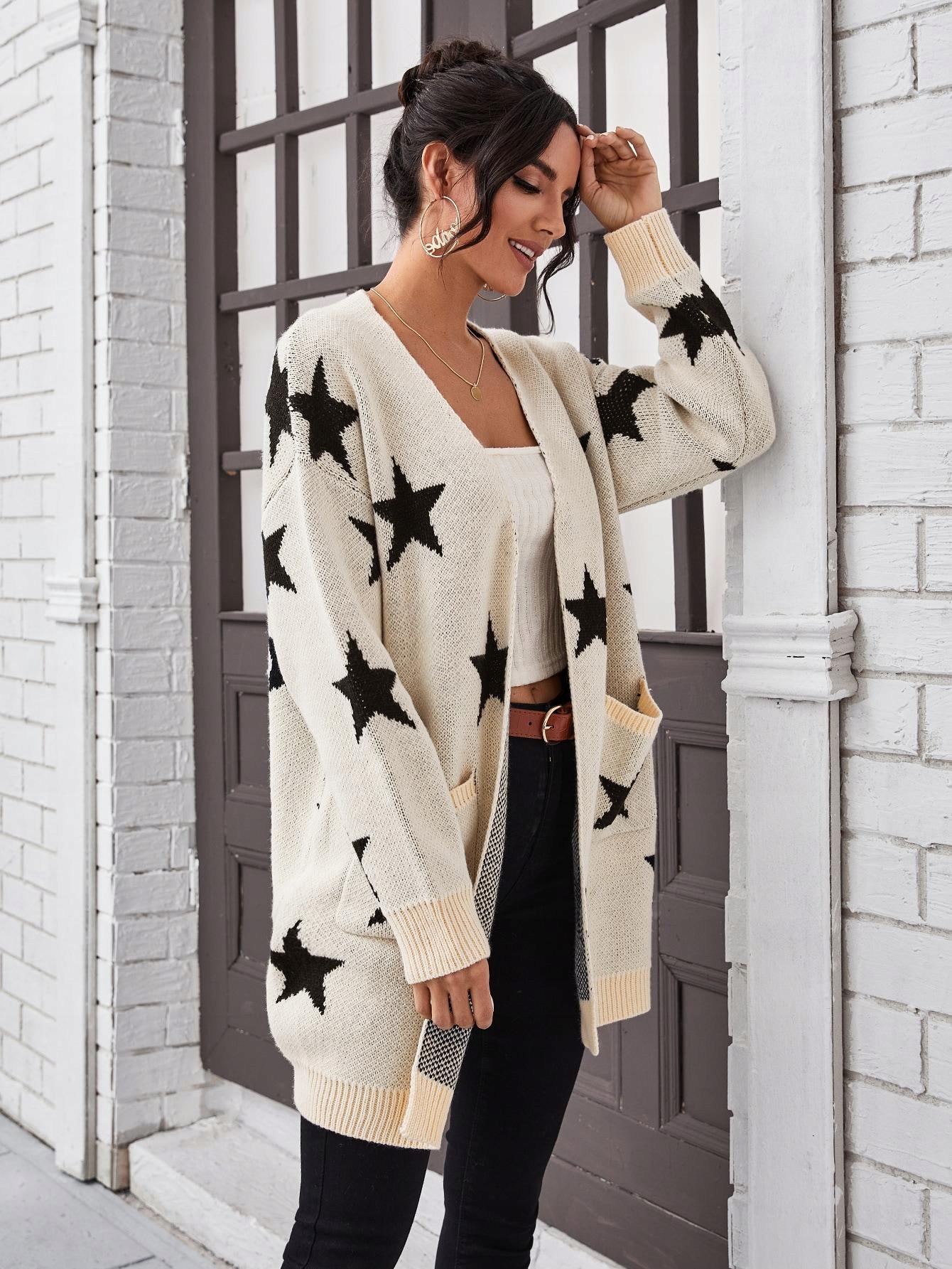 sweter kardigan wzór gwiazdy