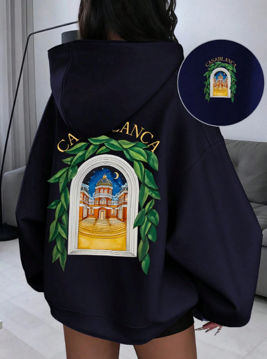 granatowa bluza z kapturem nadruk