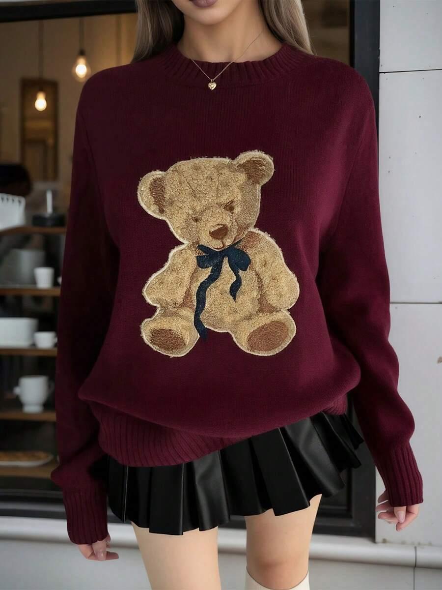 bordowy sweter haft