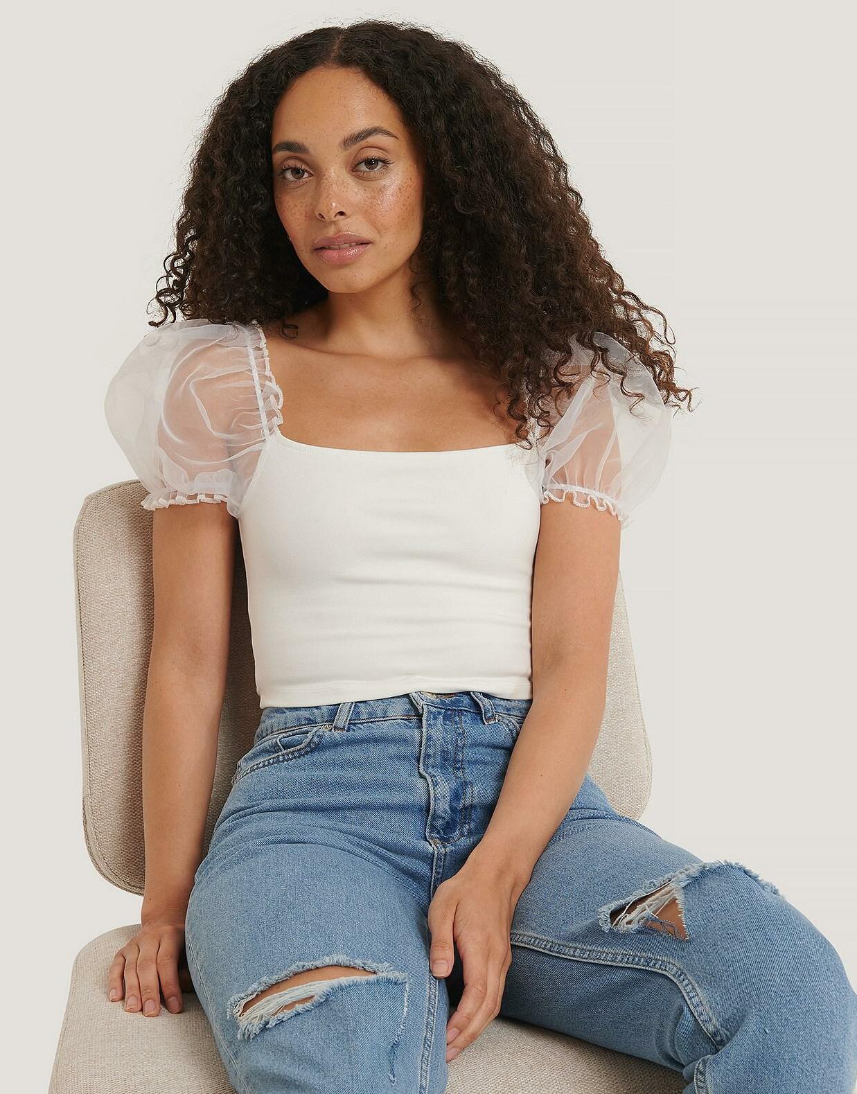 BIAŁY TOP RĘKAWY ORGANZA