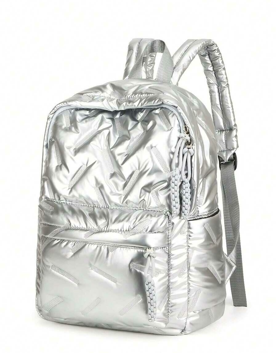 srebrny puchowy plecak