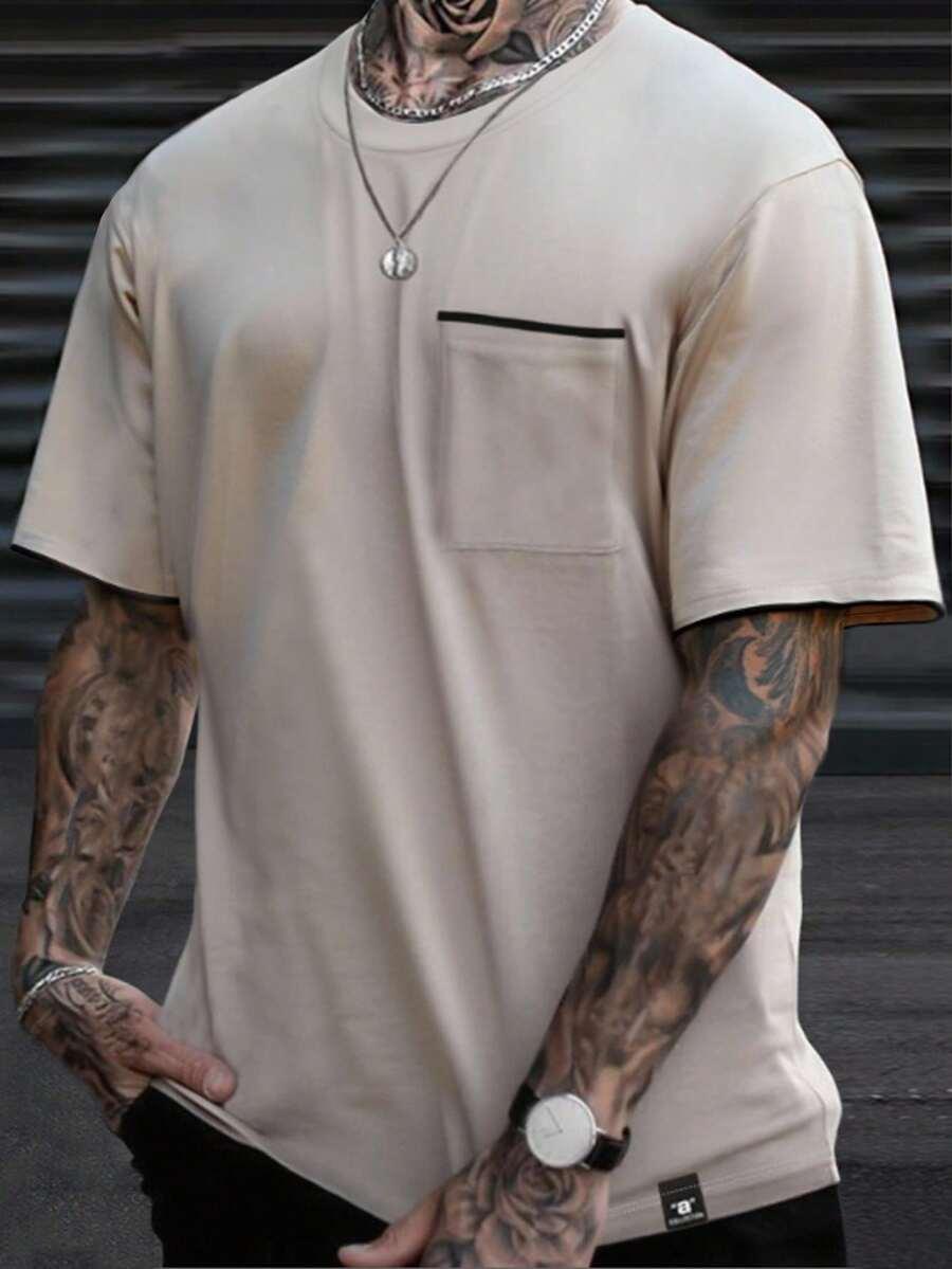 beżowy t-shirt okrągły dekolt