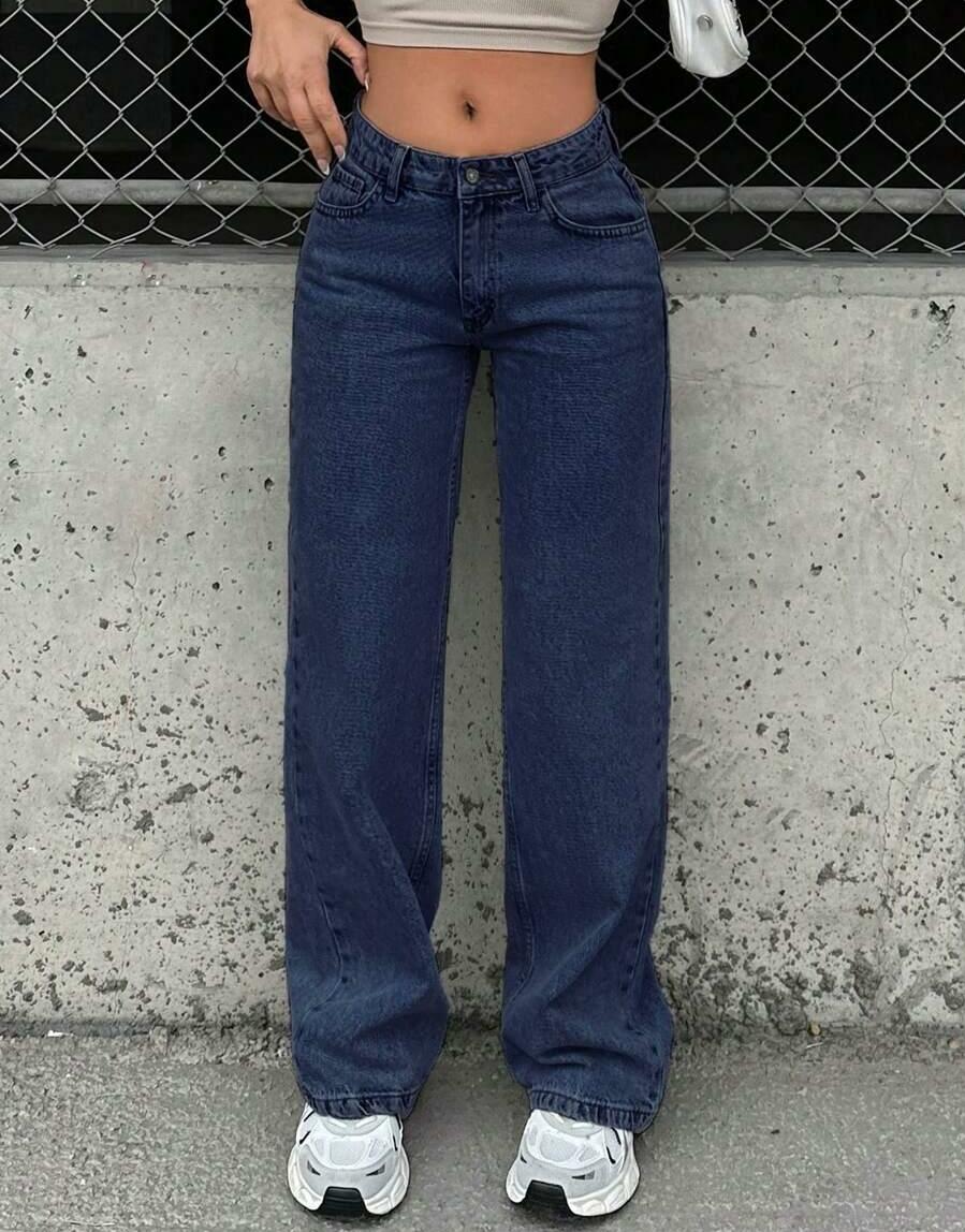 NIEBIESKIE PROSTE SPODNIE JEANSOWE